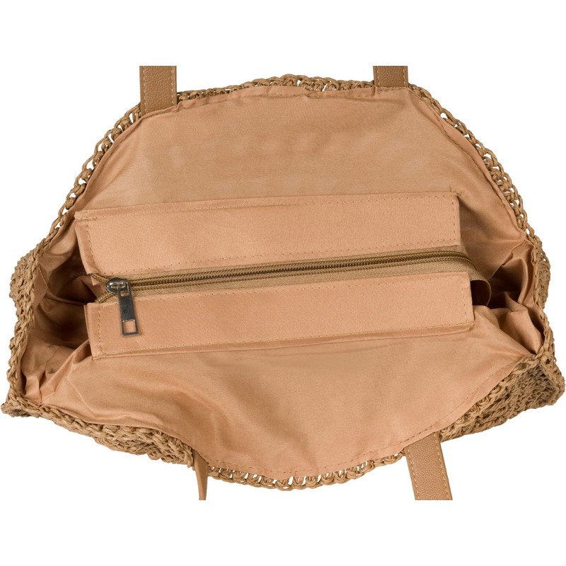 styleBREAKER Women's Round Shoulder Bag Made of Braided Paper Straw,