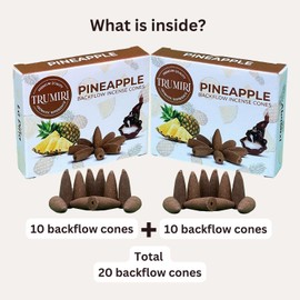 Pineapple Backflow Incense Cones - Total 20 Incense Cones Waterfall - Dual Pack of 10 Incense Backflow Cones - Waterfall Incense Cones - Incense Waterfall Cones for Burner