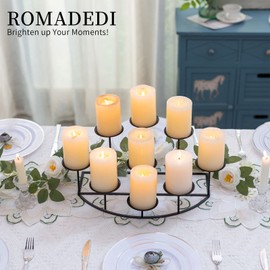 Romadedi Fireplace Candle Holder 9 Candelabra - for Pillar Candles Black Candle Stand Iron Table Centrepiece Mantle Floor Decor Christmas Advent Decoration