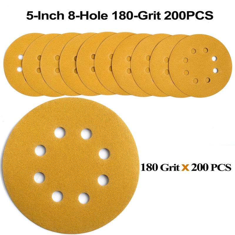 Aiyard 5-Inch 8-Hole Hook and Loop Sanding Discs 180 Grit