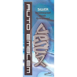 Jesus Script Fish Christian Ichthus Weatherproof Large Auto Emblem - Silver