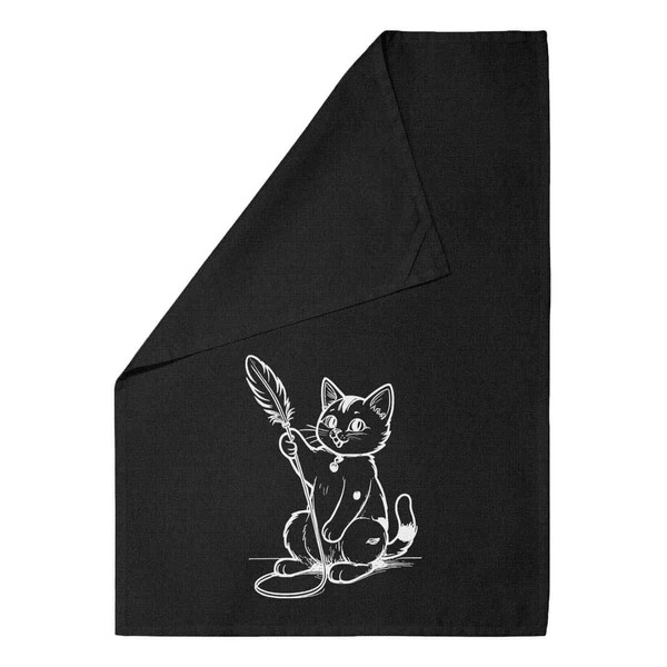 Azeeda 'Cat Playing With A Feather Toy' Black Cotton Tea