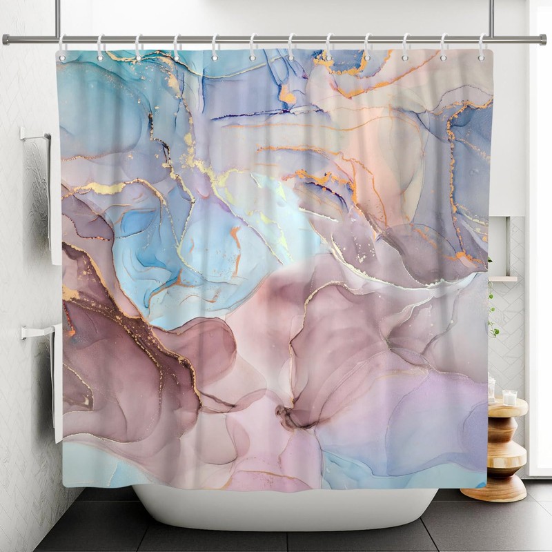 OFILA Blue and Pink Marble Shower Curtain for Bathroom,Abstract Marble