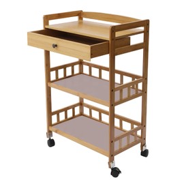 3-Tier Rolling Bamboo Kitchen Storage Cart Wood Tabletop, Mobile Large Countertop Cart Trolley with 4 Wheels and Storage Drawer Stand Microwave Cart & Coffee Cart for Home Kitchen, Chrome