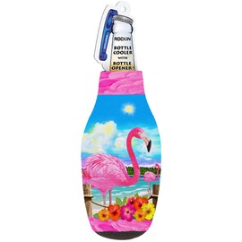 Florida Flamingo Beer Bottle Sleeve Set, Zip-Up Neoprene Cooler with Bottle Opener, Pink Insulated Bottle Jacket Sleeves for Men, Classic Thick Thermocoolers