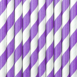 PartyDeco SPP1-004 - Paper Straws - Purple/White Striped - 19.5 cm (1 Pack of 10)