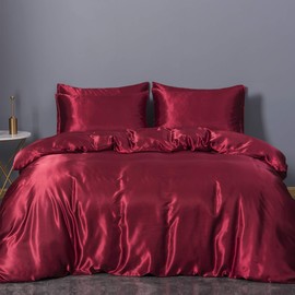 Sleepymoon Duvet Cover Set Silk Like Single Double King Super King (Red, Single)
