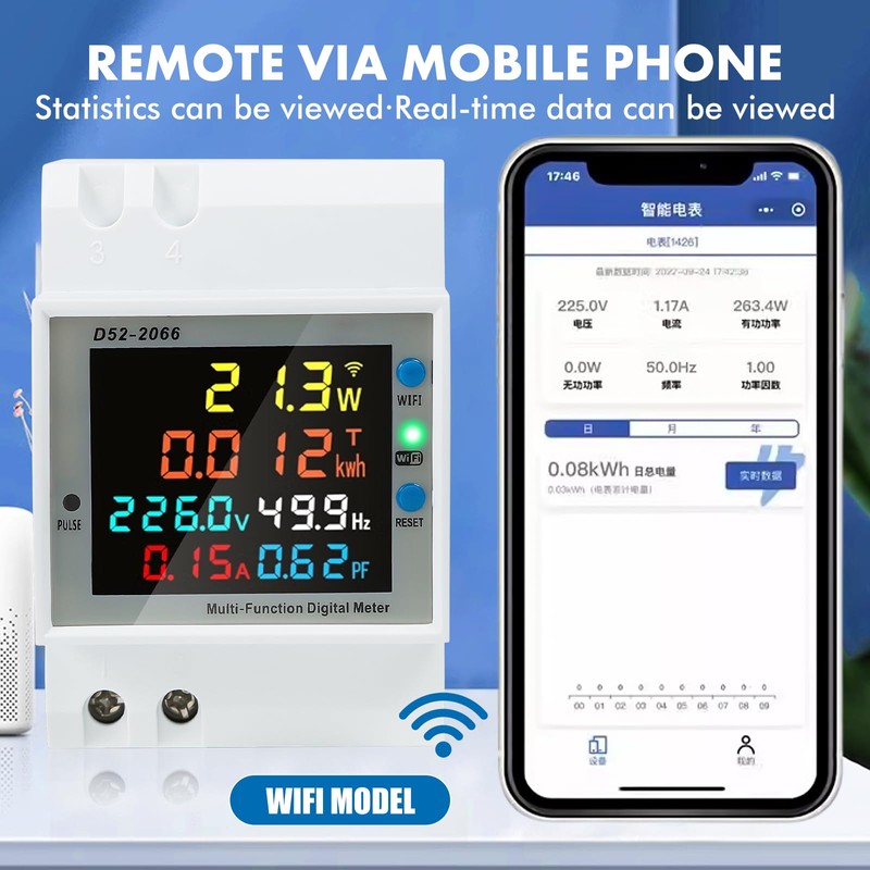 DewinLVD Electricity Meter, DIN Rail, 6 in 1, Digital Energy
