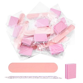 Mabor 12 Sets Disposable Manicure Kit (Pink) – Individually Wrapped Mini Nail Files, Buffers & Wooden Sticks for Salon & Home Pedicure