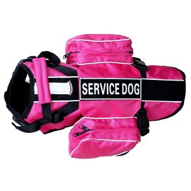 Pimaodog Dog Saddlebag Backpack, Back Pack Dog Harness, Camping & Travel Vest Harness, Reflective Hound Hiking Backpack Saddle Bag Lightweight, for Medium & Large Dogs (Hot Pink, M Girth 20-24")