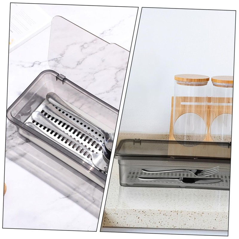 GRIRIW 2pcs Cutlery Holder with Drain Shelf Multi-Function Chopsticks Box