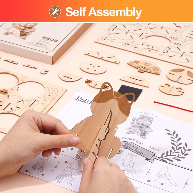 Rolife 3D Wooden Puzzles Lucky Cat DIY Wood Craft Model