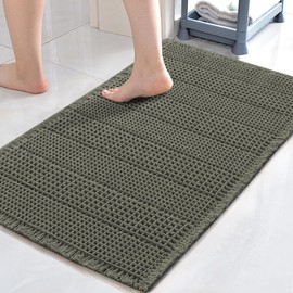 H.VERSAILTEX Upgraded Waffle Bath Mat Super Absorbent Bathroom Mats Non Slip Bath Rugs for Bathroom Floor Machine Washable Dry Fast Bathroom Rugs for Beside Tub, 17" x 24", Smokey Olive