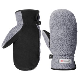 Harssidanzar Men's Winter Mittens Outdoor Gloves Suede Fleece Thinsulate Winter Mittens Leather Gloves SM040EU, Grey/Black, Size L