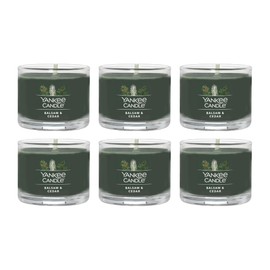 Yankee Candle Signature Votive Mini Candle Jar, Balsam & Cedar Scent, Natural Soy Wax Blend Candle with Natural Fiber Wick, 1.3 OZ Glass Jar (Pack of 6)