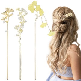 3 PACK Retro Flower Hairpins Japanese Floral Hair Sticks Hair Pins Chinese Hair Sticks Retro Hairpins Japanese Hair Chopsticks Flower Hair Accessories for Women Long Hair