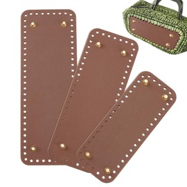 PH PandaHall 3 Sizes Leather Purse Bottom for Crochet, Brown Rectangle Crochet Bags Bottom Shaper Knitting Crochet Base with Holes for Handbag Purse Tote Shoulder Crossbody Bag Making