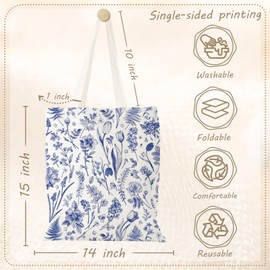 COARVXA Aesthetic Canvas Tote Bag with Zipper Pockets & Snaps for Women,Vintage Flowers Cute Tote Bag Reusable Shopping Grocery Bags Birthday Gifts for Women-Casual Vacation, Shopping, Work, Gym