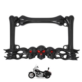 Heavy-Duty Skull Motorcycle License Plate Frame – Fits 7"x4" Standard Plates, Compatible with Cruiser, Dual-Sport, Sport,Street Bikes (Black)