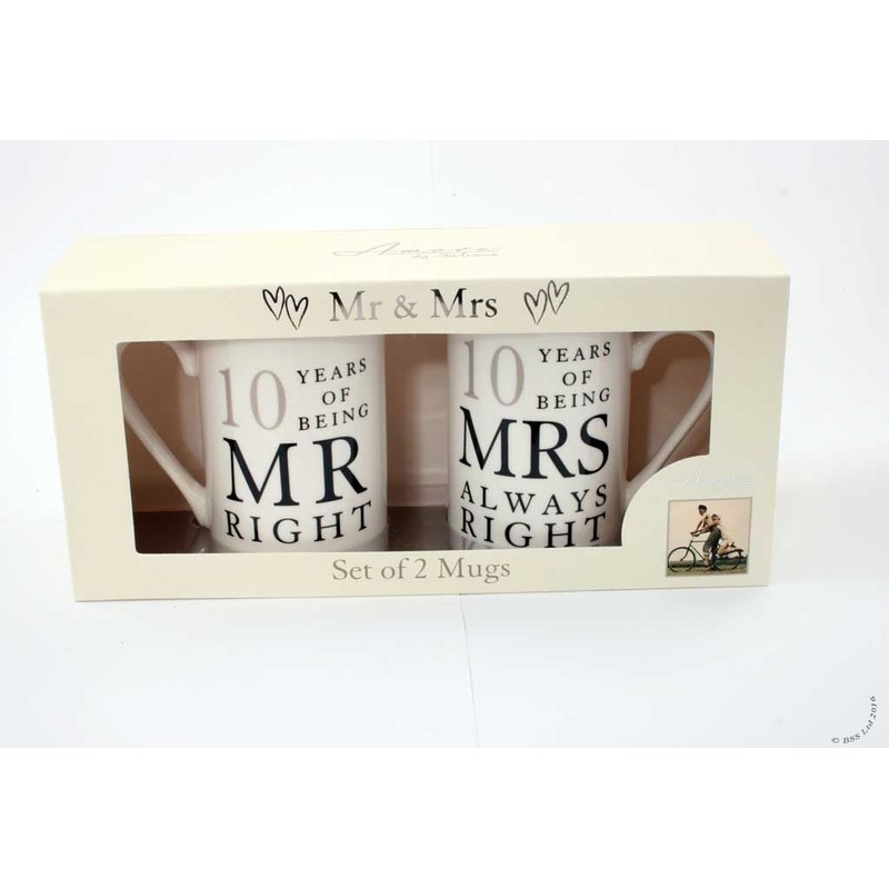 Amore 10th Wedding Anniversary Set of 2 China Mugs 'Mr
