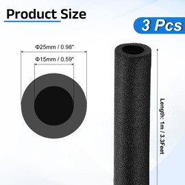 uxcell 3 Pcs Pipe Insulation Foam Tube, 1/2" ID x 1/4" TK x 3.3Ft Hollow Tube Covers for Outdoor Winter Freeze Protection Hot Cold Water Pipe, Black
