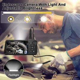 Industrial Endoscope Sewer Camera with LED Light,Dual Lens Inspection Snake with 5.5mm IP67 Waterproof,1x2x3x4x Zoom,1080P Digital Borescopes for Drain Pipe Plumbing Automotive Repair
