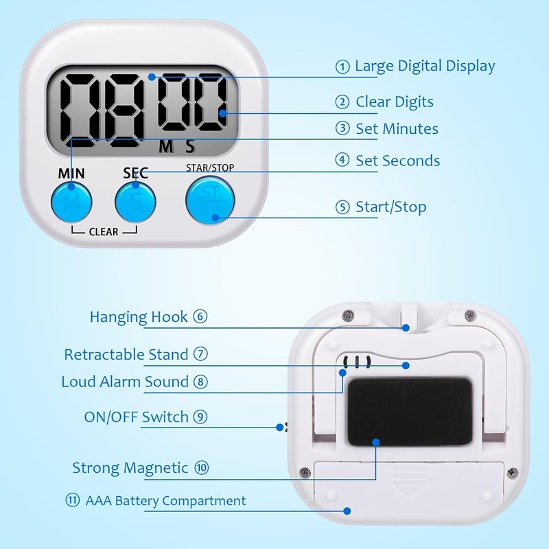 2 Pack Digital Timer - Kitchen Timer Clock with Magnetic