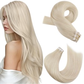 Moresoo Tape-In Extensions, Real Hair, Blonde, 50 cm, Invisible Tape Extensions, Straight Remy Hair Extensions, Tapes Extensions, 20 Pieces, 50 g