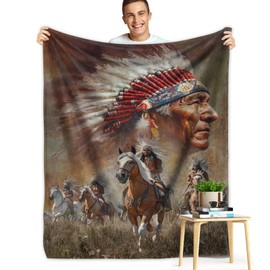 Native American Blanket American Indian Flannel Blanket Southwest Indian Throw Blanket Super Soft Cozy Plush Native American Cacique Blankets for Kids Adults Couch Bed Travel Camping Gift 50"x60"