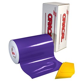 VViViD ORACAL 651 Multi-Colored Vinyl Solvent-Based Adhesive-Backed Calendared Wrap Decals w/Yellow Multi-Purpose Squeegee (12x 5ft, Purple)