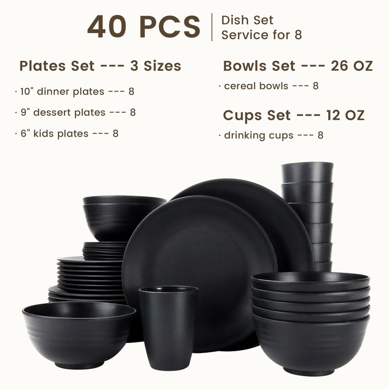 Homienly 40-Pieces Wheat Straw Dinnerware Set, Kitchen Plastic Wheat Straw