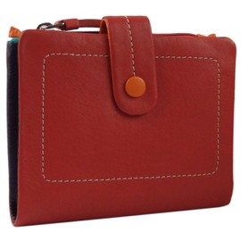 Visconti Ladies LEATHER Soft Small Tabbed Bi-Fold Purse/Wallet Mimi Gift Box (Red Multi)
