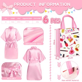 Bonuci 6 Set Spa Party Supplies for Girls, Include 6 Kids Spa Robes 6 Headbands 6 Spa Masks 6 Folding Mini Hairbrush 6 Tote Bags and 12 Scrunchies for Spa Wedding Birthday (Size 12)