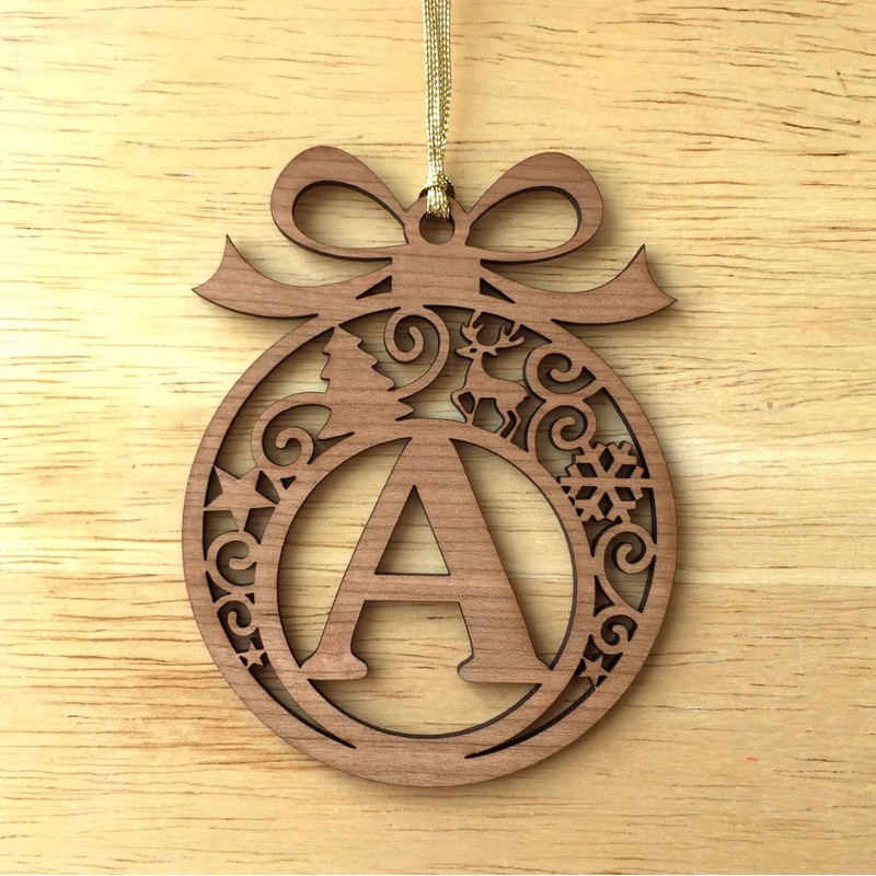 Laser cut Christmas tree bauble decoration: Letter A