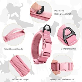 OneTigris Small Dog Collar with Handle, Soft and Adjustable Nylon Collar with Quick-Release Buckle, Lightweight No-Choke Design for Small Dogs(Pink, XS)