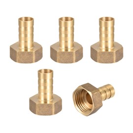 sourcing map Brass Hose Barb Fitting Connector, 12mm Barb G1/2 Female Thread Pipe Adapter, 5Pcs