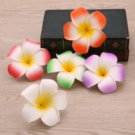 FRCOLOR Hawaiian Plumeria Flower Clip Hawaii Foam Hair Clips, Plumeria Hair Clips, Beach Party Hair Pins (White, Purple, Green, Rose, Red, Orange, Pack of 12)