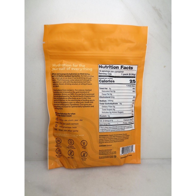 CURE GOLDEN HOUR GINGER TURMERIC ELECTROLYTE MIX 14 PACKETS EXP:2026