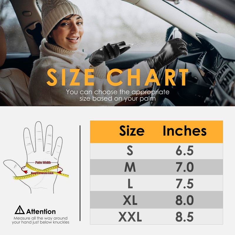 Genuine Sheepskin Leather Gloves for Women, Winter Warm Touchscreen Texting