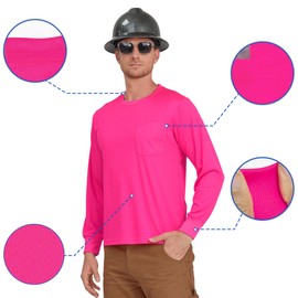 AYKRM Pink Safety Shirts for Men High Visibility Shirts Pink Hi Vis Shirts for Men Women NEON Fashion Durable Construction Work Shirts
