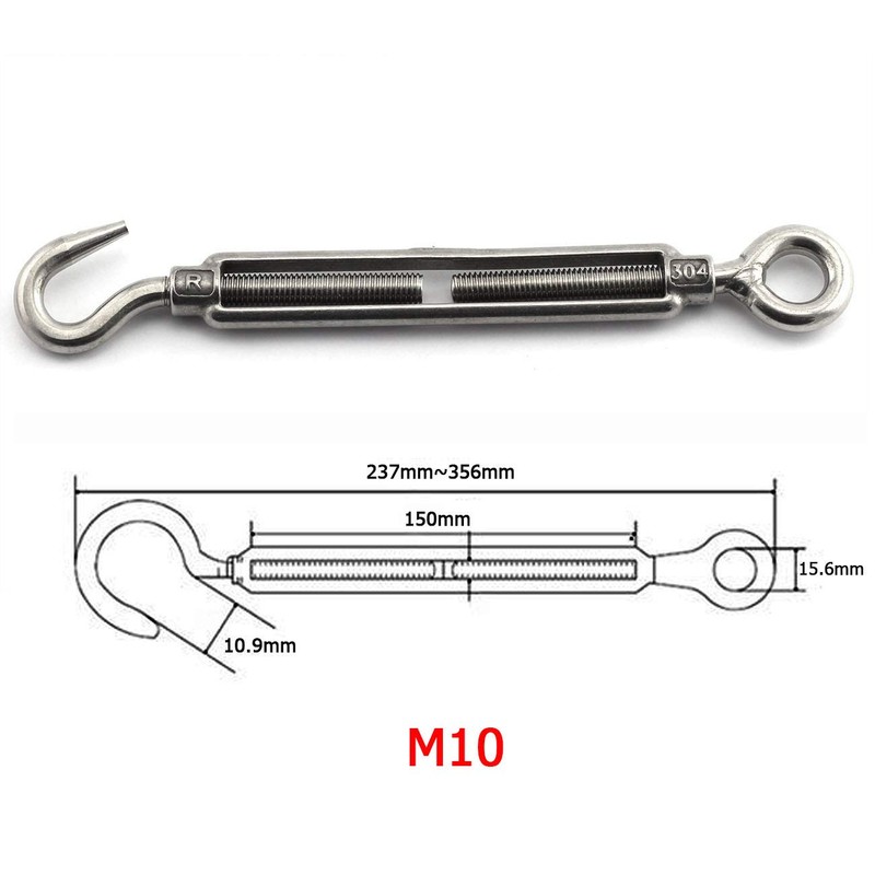 JCBIZ 2pcs M10 Turnbuckle Screw Hook to Eye Strainer Fence
