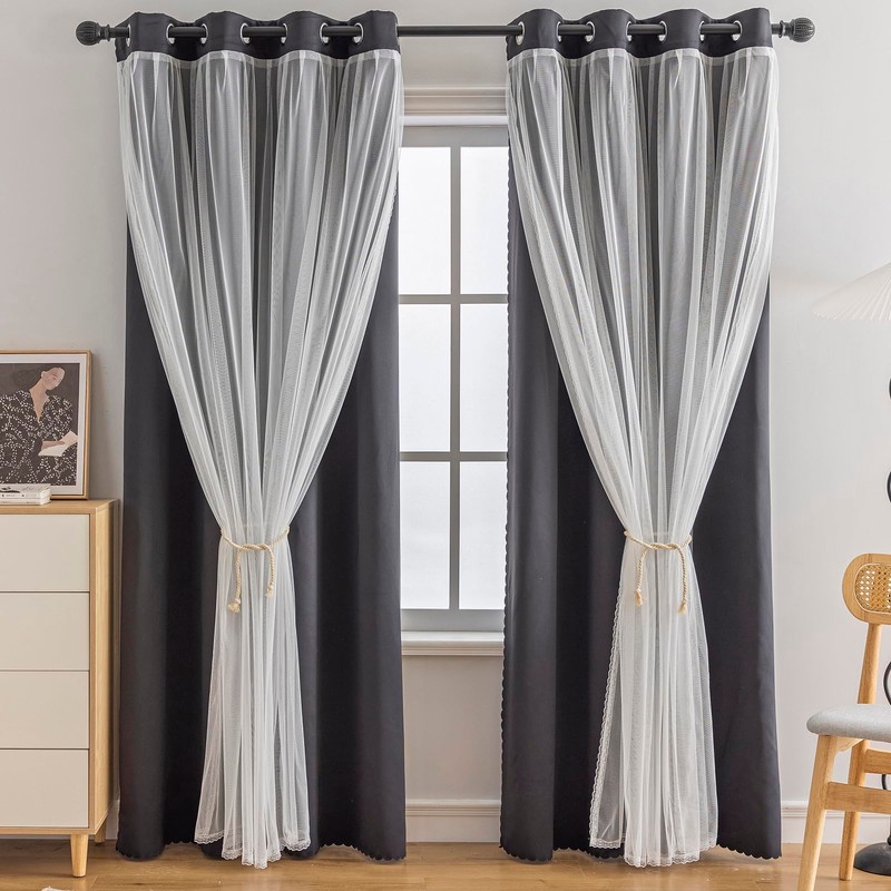 Anytime Home Curtains Blackout and Sheer Layered Solid Window Curtain