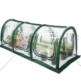 Poray Pop Up Tunnel Greenhouse Garden Portable Greenhouse Gardening Flower House Plant Sunshine Room with PVC Cover for Protecting Plant from Cold Frost & Birds Insects mesh