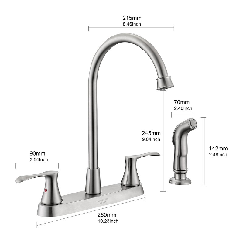 KirlystonE Kitchen Faucet with Side Sprayer, Brushed Nickel 2-Handle Faucet