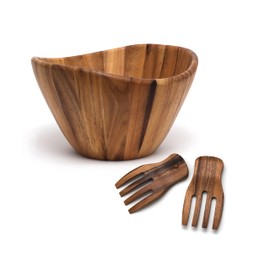 Acacia Wave Bowl with Salad Hands