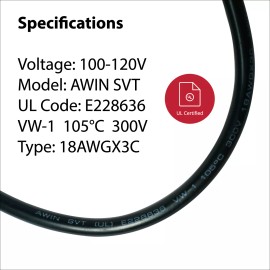 Britek 18AWG 3 Conductor 3-Prong Power Cord Open Wiring, (11 ft) with On/Off Switch