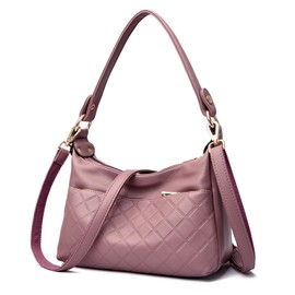 Quilted Hobo Bags for Women PU Leather Crossbody Purses Trendy Shoulder Handbag Tote Bag Satchel Bag, Purple