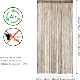 ElevaPulse Thread Curtain, Bead Curtain, Door Curtain, Bead Curtain, Macrame Curtain, Decorative Curtain, Thread Curtain, Balcony Door, Door Curtain, Fly Curtain (100 x 200 cm, Champagne Colour)