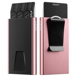 VULKIT Slim Card Wallet with Money Clip, Aluminum POP UP Credit Card Holder RFID Blocking, Pink