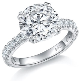 3ct Moissanite Round Cut Lab Created Diamond Engagement Ring Solitaire D Color VVS1 White Gold Plated Sterling Silver Promise Rings for Women Size 6